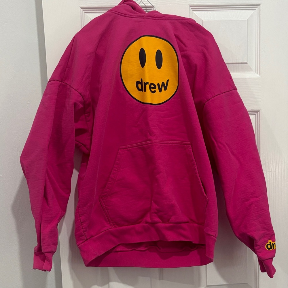 DREW  Fuchsia Hoodie with Yellow Smiley -Justin Bieber Merch